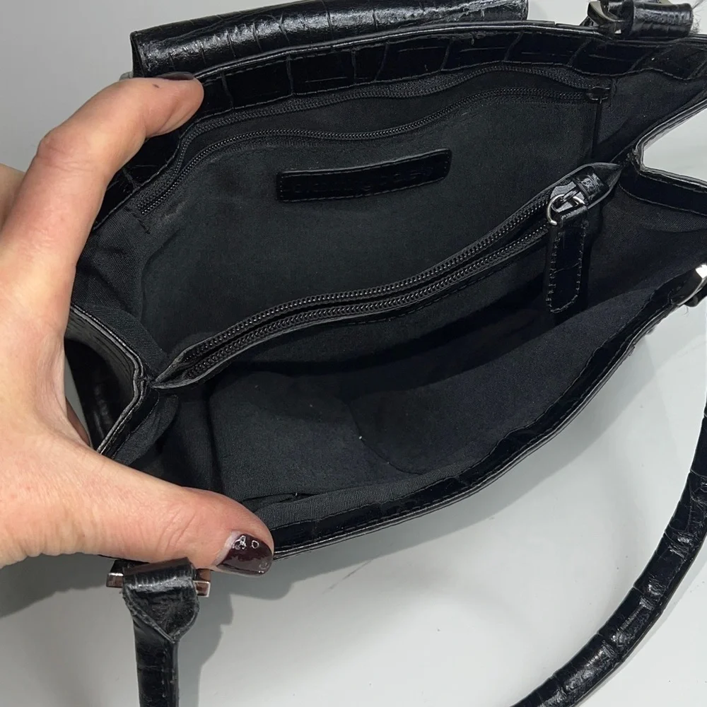 Bloomingdale’s Black Croc Embossed Leather Double Compartment Handbag